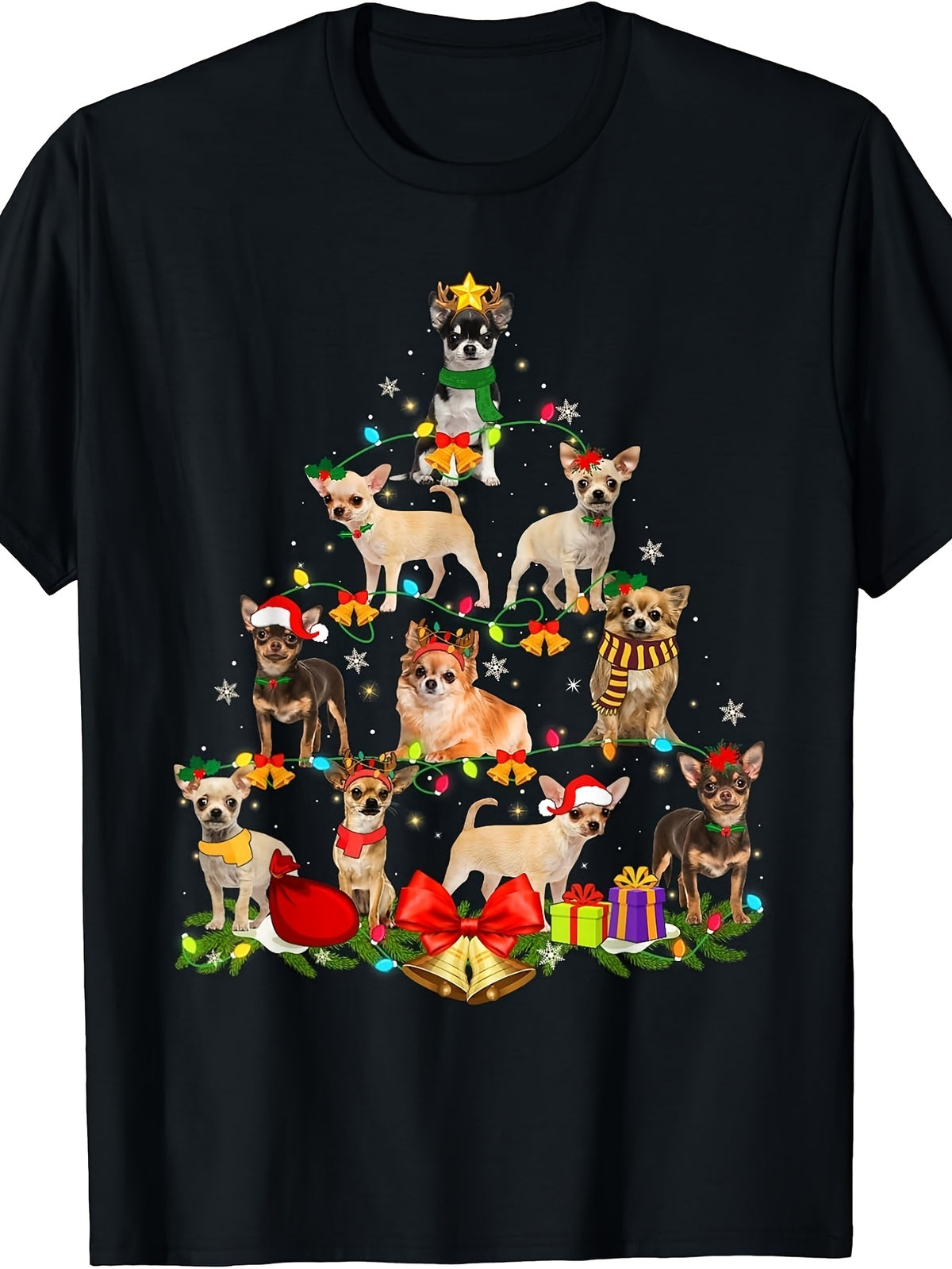 Men'S And Women'S T-Shirt, Christmas Chihuahua Tree Design, Holiday Season Gift