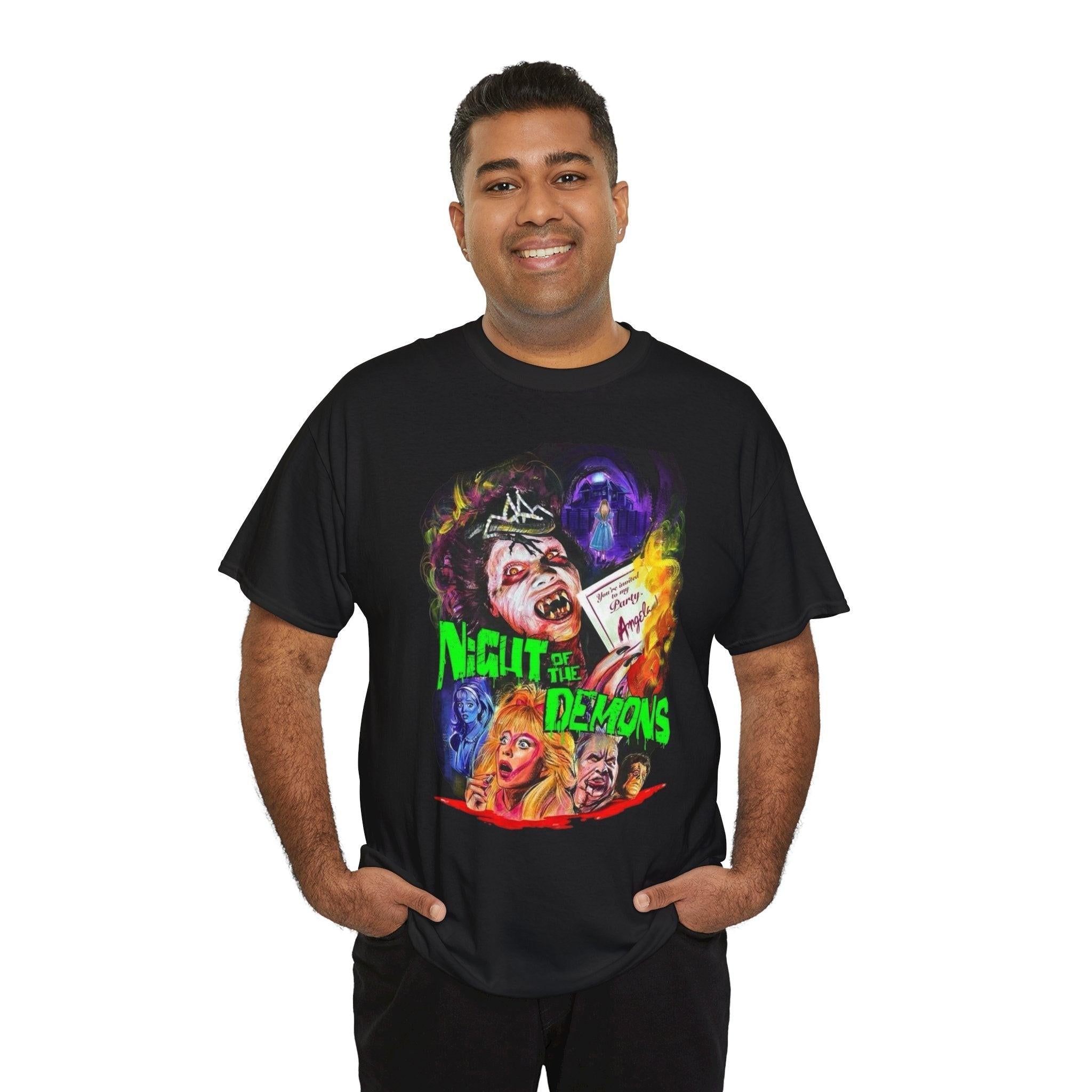 Night of the Demons Graphic Tee, Horror Movie T-Shirt, Vintage Style Tee, Unisex Halloween Shirt, Spooky Casual Wear, Gift for Horror Fans