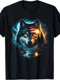 Patriotic Wolf Art Men'S And Women'S T-Shirt, American Flag Wolf Design, Summer Outdoor Casual Wear