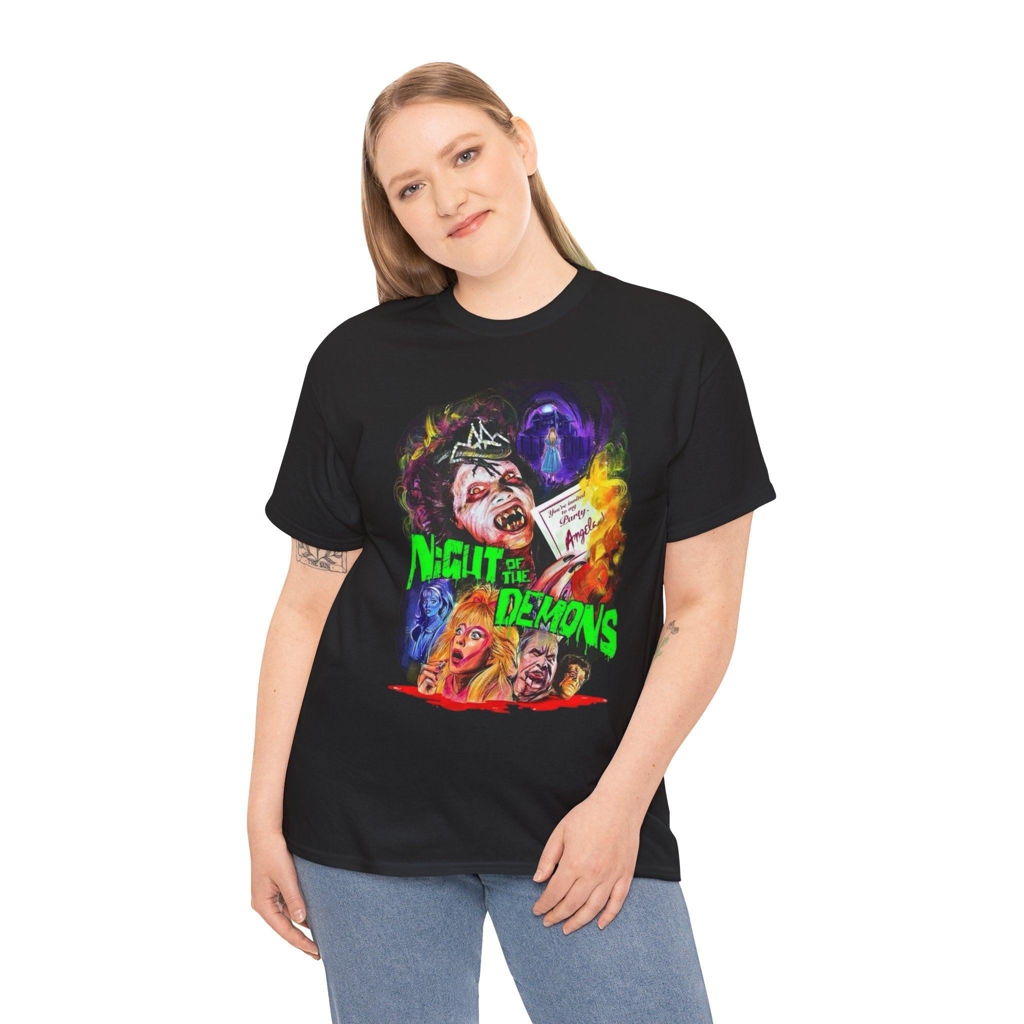 Night of the Demons Graphic Tee, Horror Movie T-Shirt, Vintage Style Tee, Unisex Halloween Shirt, Spooky Casual Wear, Gift for Horror Fans