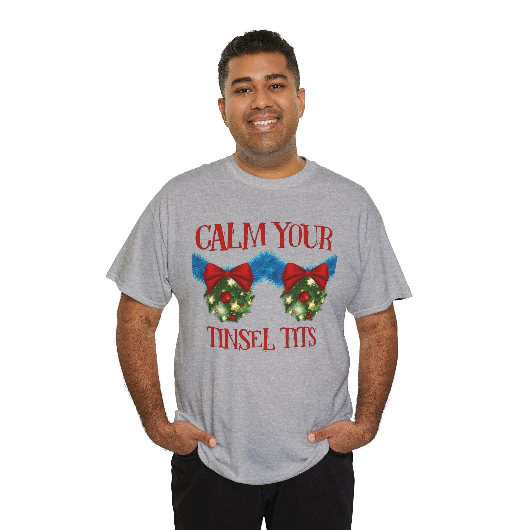 Calm Your Tinsel Tits Tee | Christmas wreath bra graphic tee