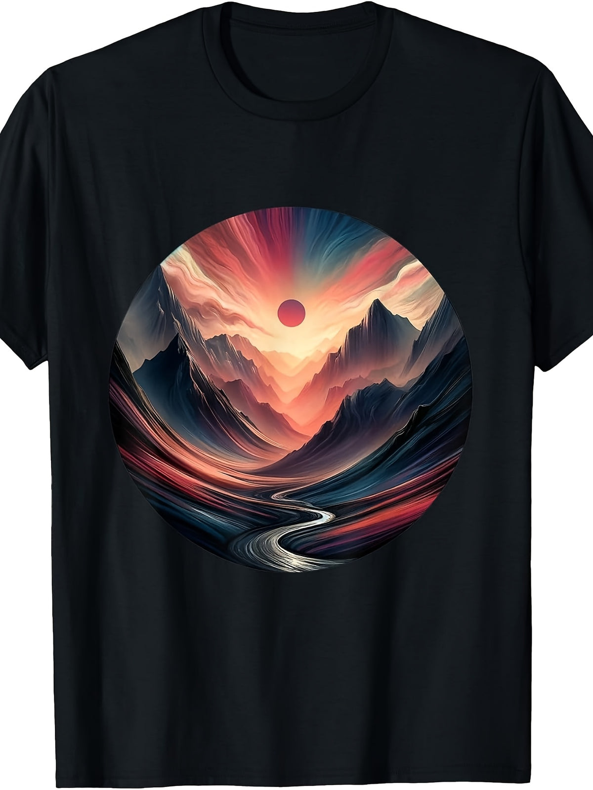 Men'S And Women'S T-Shirt, Abstract Cosmic Mountain Landscape Art, Summer Outdoor Casual Wear