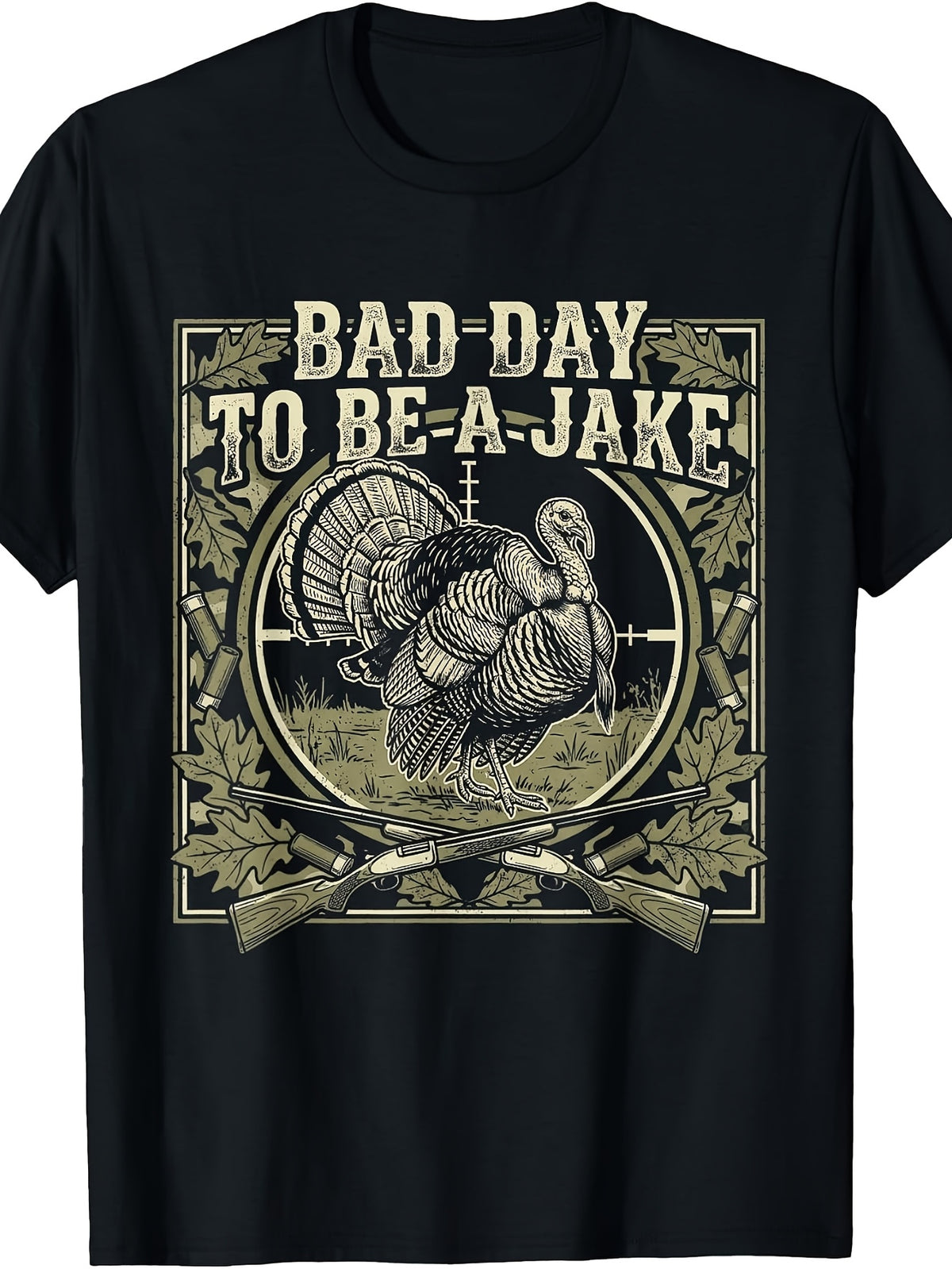 Men's & Women's Vintage Hunting T-Shirt - Bad Day to Be A Jake Turkey Crosshair Graphic, Retro Suitable for -Season Outdoor Gift, Machine Washable Casual Round Neck Tee for Thanksgiving Hunting Apparel for
