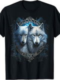 Mystical Wolf Pair Design, Men'S And Women'S T-Shirt, Fantasy Animal Art Graphic Tee, Casual Wear Season