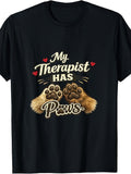 Men's & Women's Funny Pet Lover T-Shirt - Retro "My Therapist Has Paws" Dog Paw Print Design, Casual Round Neck Tee Suitable for Daily Wear, Spring Summer Fall Outfits, Machine Washable Gift for Dog Owners