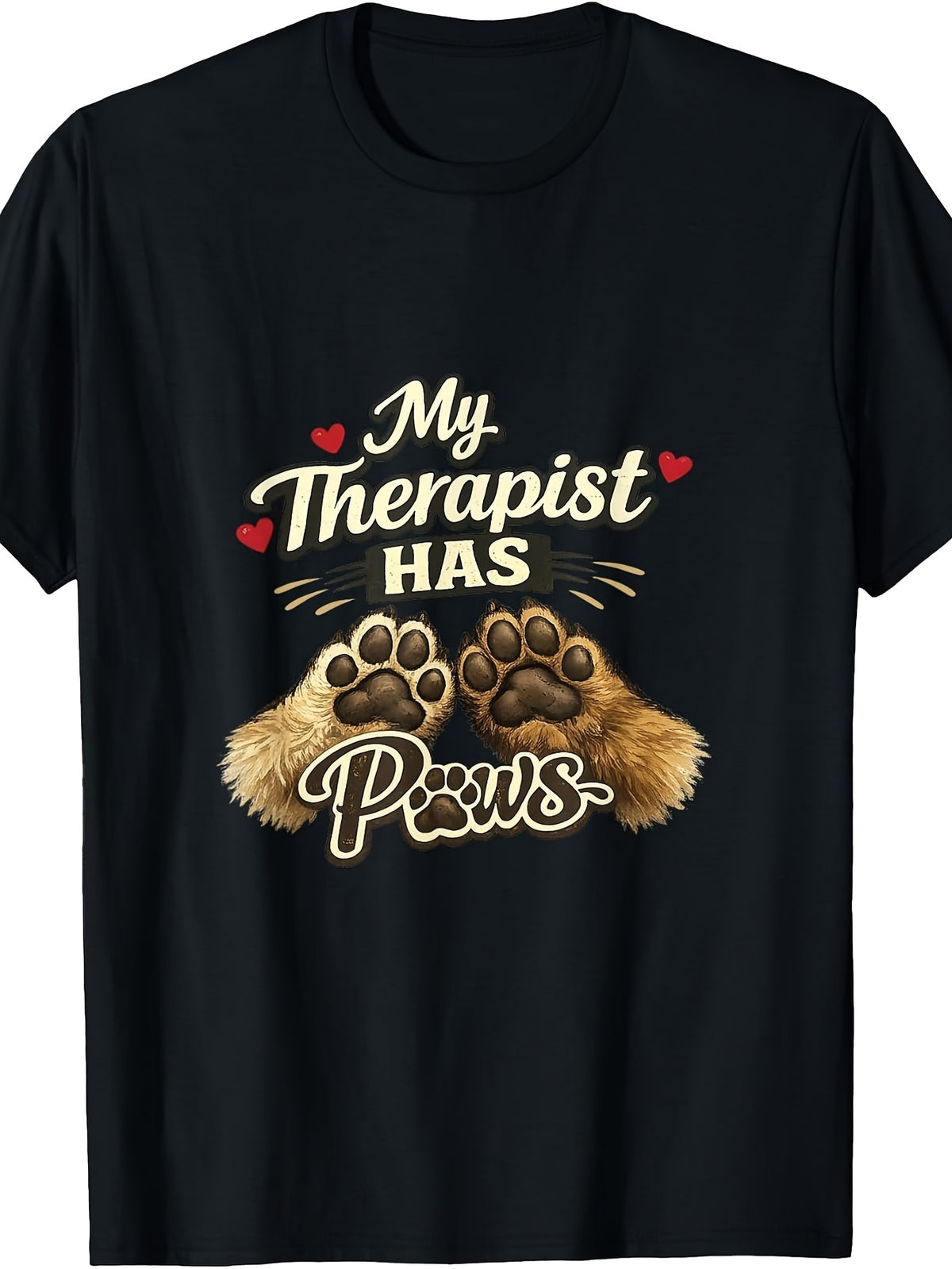 Men's & Women's Funny Pet Lover T-Shirt - Retro "My Therapist Has Paws" Dog Paw Print Design, Casual Round Neck Tee Suitable for Daily Wear, Spring Summer Fall Outfits, Machine Washable Gift for Dog Owners