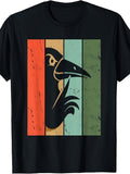 Vintage Retro Style, Men's And Women's T-Shirt, Raven Bird Striped Graphic Design, Casual Daily Wear Summer Spring Autumn