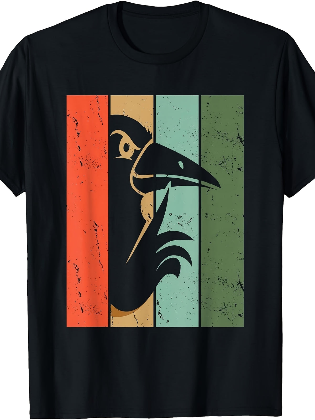 Vintage Retro Style, Men's And Women's T-Shirt, Raven Bird Striped Graphic Design, Casual Daily Wear Summer Spring Autumn