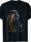 Artistic Neon Lion Graphic, Men's And Women's T-Shirt, Abstract Glowing Mane Design, Casual Wear Summer Season