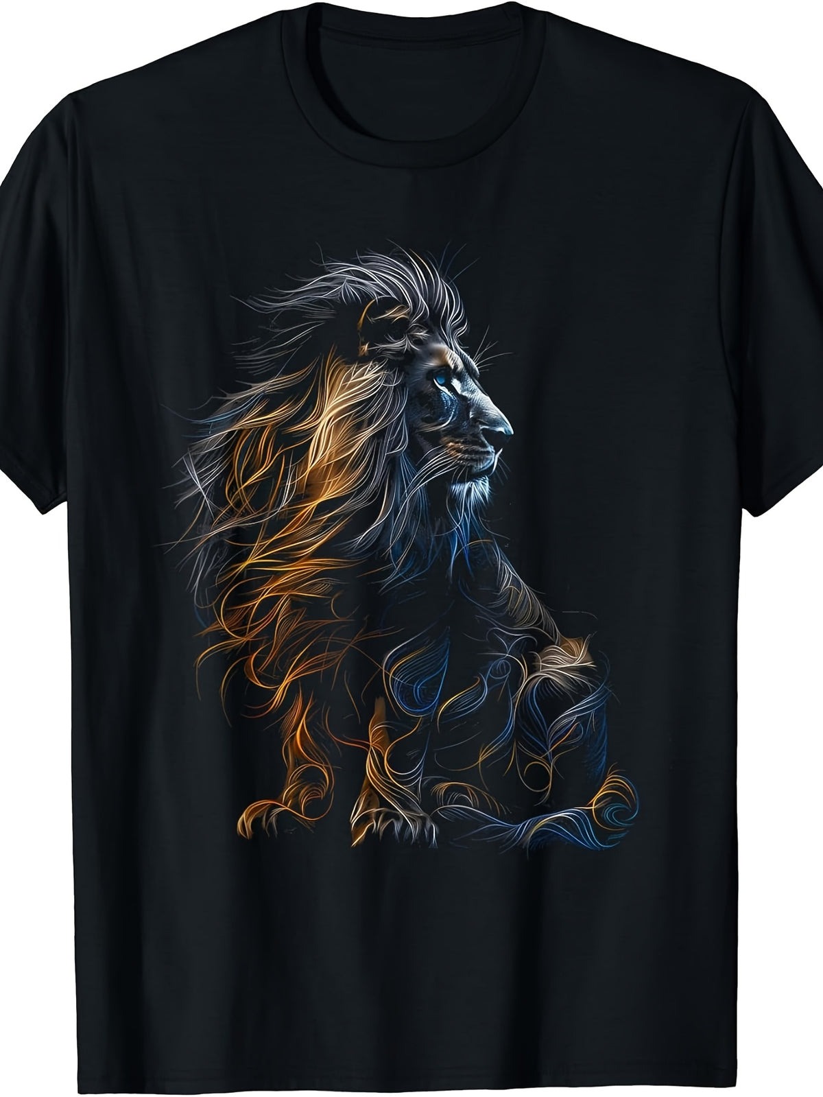 Artistic Neon Lion Graphic, Men's And Women's T-Shirt, Abstract Glowing Mane Design, Casual Wear Summer Season