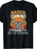 Men's And Women's T-Shirt, Vintage Retro Style, Raised to Hunt Forced to Go to School Deer with Fashion Glasses And Hat Graphic, Hunting Season Outdoor Activity Fall Autumn