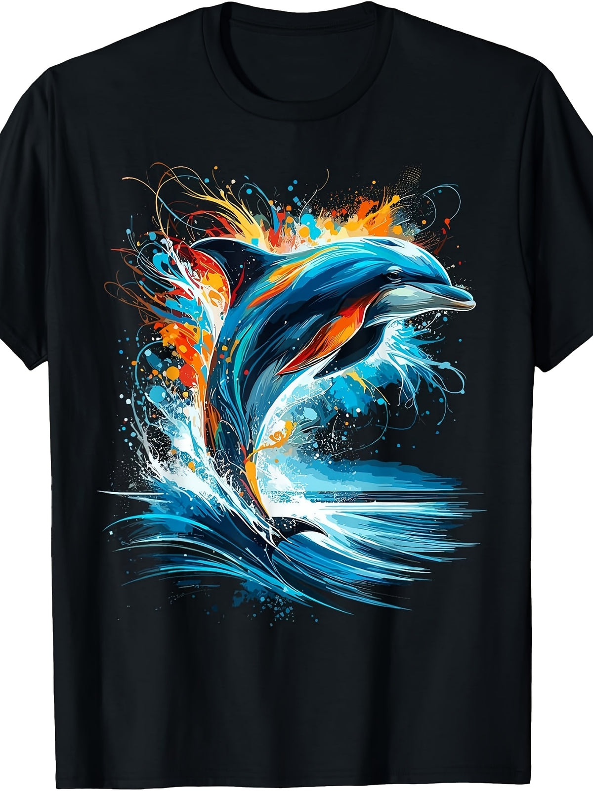 Artistic Men'S And Women'S T-Shirt, Vibrant Dolphin Splash Design, Summer Beach Wear